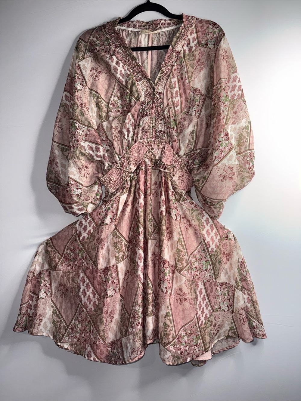 Melloday Women’s Floral Boho Fit & Flare Midi Dress Pink Long Sleeve Size L